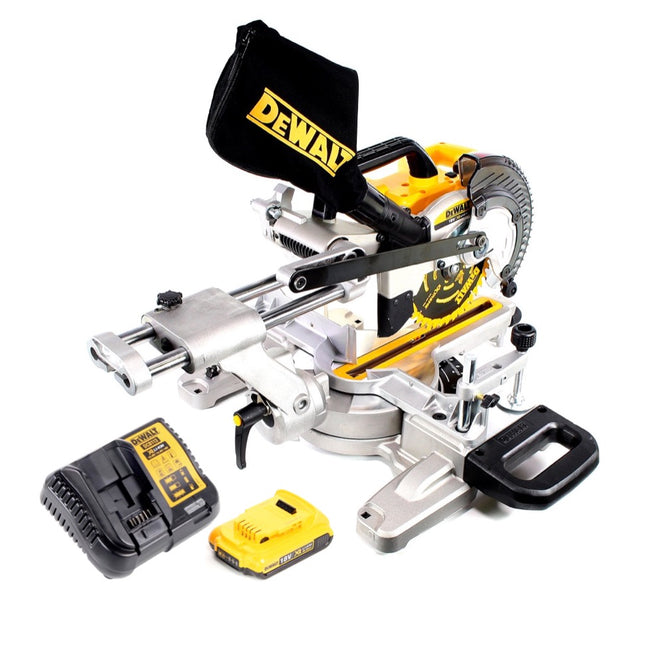 Tronzadora e ingletadora a batería DeWalt DCS 365 D1 18 V 184 mm + 1x batería 2,0 Ah + cargador