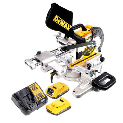 Tronzadora e ingletadora a batería DeWalt DCS 365 D2 18 V 184 mm + 2x baterías 2,0 Ah + cargador