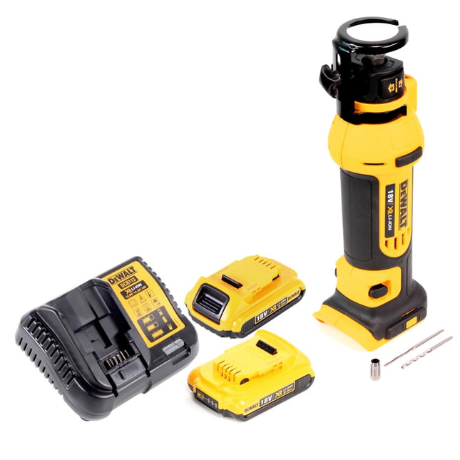 Fresadora de paneles de yeso a batería DeWalt DCS 551 D2 18 V + 2x baterías 2,0 Ah + cargador
