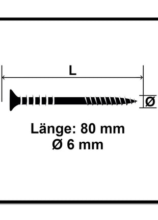 Tornillo de ajuste SPAX 6,0 x 80 mm 200 piezas (2x 161010600803) rosca de ajuste con ranuras de retención cabeza plana T-STAR Plus 4Cut WIROX