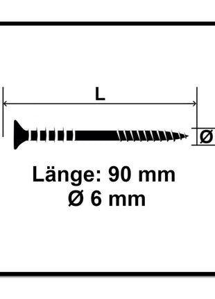 Tornillo de ajuste SPAX 6,0 x 90 mm 200 piezas (2x 161010600903) rosca de ajuste con ranuras de retención cabeza plana T-STAR Plus 4Cut WIROX