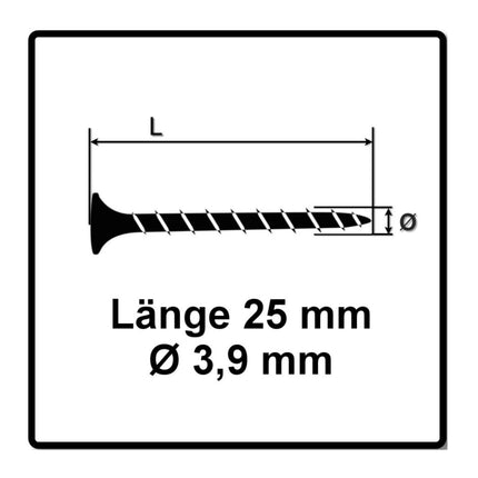 Vis pour cloisons sèches SPAX GIX-B 3,9 x 25 mm 5000 pièces (5x 1891170390256) tête trompette à filetage complet pointe aiguille fente cruciforme H2