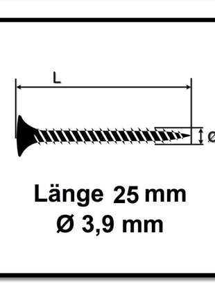 SPAX GIX-A tornillos para paneles de yeso 3,9 x 25 mm 5000 piezas (5x 1091170390256) rosca completa cabeza de trompeta ranura en cruz H2 punta de aguja fosfatada