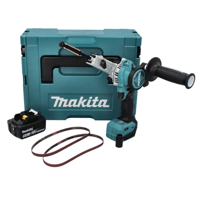 Makita DBS 180 T1J lime à bande sans fil 18 V 9 x 533 mm Brushless + 1x batterie 5,0 Ah + Makpac - sans chargeur