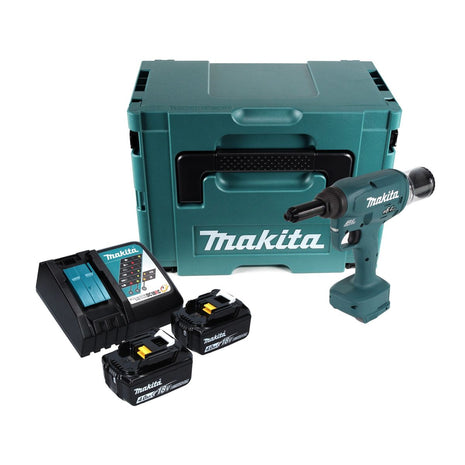 Makita DRV 250 RMJ remachadora ciega a batería 18 V 20 kN sin escobillas + 2x batería 4,0 Ah + cargador + Makpac