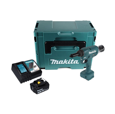 Makita DRV 250 RT1J remachadora a batería 18 V 20 kN sin escobillas + 1x batería 5,0 Ah + cargador + Makpac