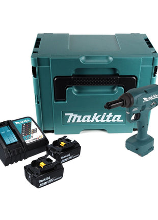 Makita DRV 250 RTJ remachadora ciega a batería 18 V 20 kN sin escobillas + 2x batería 5,0 Ah + cargador + Makpac