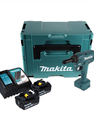 Makita DRV 250 RGJ remachadora a batería 18 V 20 kN sin escobillas + 2x batería 6,0 Ah + cargador + Makpac