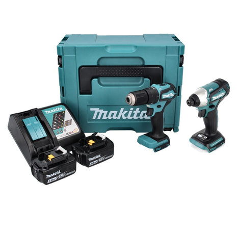 Makita DLX 2221 JX2 combo kit 18 V avec DHP 483 40 Nm + DTD 155 140 Nm sans balais + 2x batterie 3,0 Ah + chargeur + Makpac