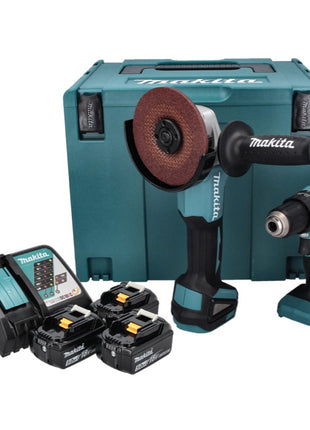 Makita DLX 2334 J akumulatorowy zestaw combo 18 V z DHP 485 50 Nm bezszczotkowy + DGA 504 125 mm bezszczotkowy + 3x akumulator 3,0 Ah + ładowarka + Makpac