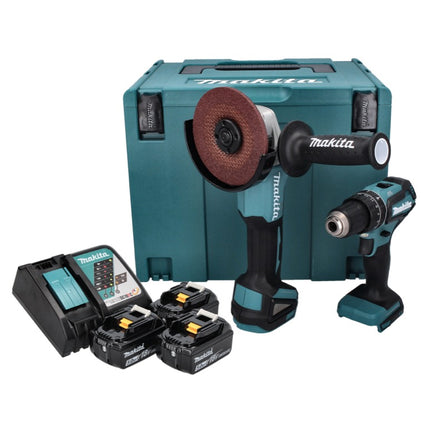 Makita DLX 2334 J cordless combo kit 18 V with DHP 485 50 Nm brushless + DGA 504 125 mm brushless + 3x rechargeable battery 3.0 Ah + charger + Makpac