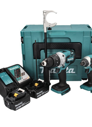 Kit combinado de batería Makita DLX 2176 TJ 18 V con DHP 481 115 Nm sin escobillas + DTD 152 165 Nm + 2x batería 5,0 Ah + cargador + Makpac