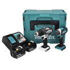 Makita DLX 2131 J kit combinado de batería 18 V con DHP 482 blanco 62 Nm + DTD 152 165 Nm + 2x batería 3,0 Ah + cargador + Makpac