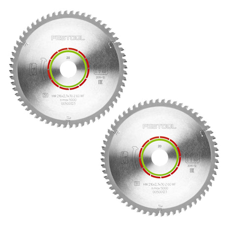 Festool Spezial Kreissägeblatt Set 2x HW 216 x 30 x 2,3 mm WZ/FA60 216 mm ( 2x 500123 ) 60 Zähne - Toolbrothers