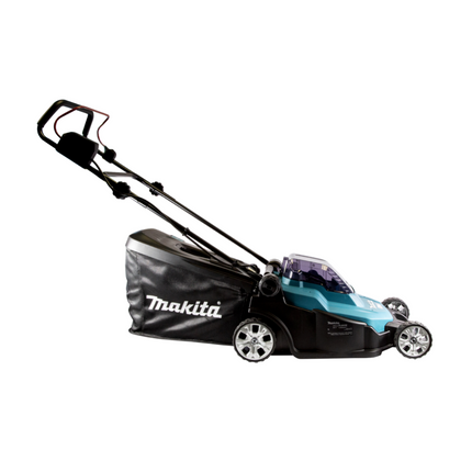 Cortacésped a batería Makita DLM 432 RF2 36 V (2x 18 V) 43 cm sin escobillas + 2x batería 3,0 Ah + cargador + 1x hoz
