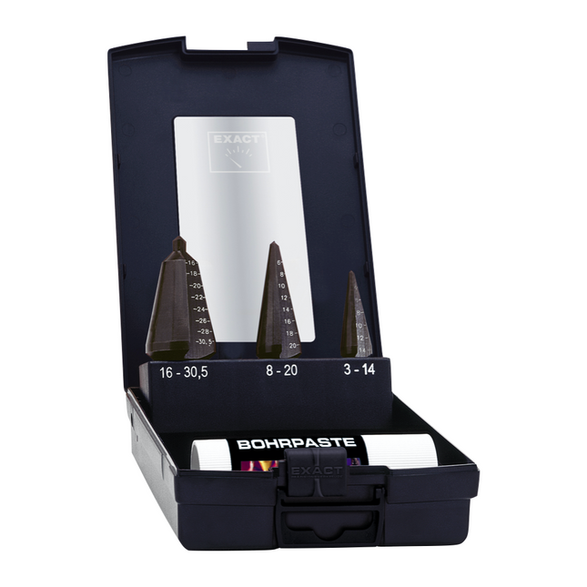 Exact Set punte per lamiera 3 pz. 3,0 - 30,5 mm + Pasta per forare ( 05209 ) HSS VAP
