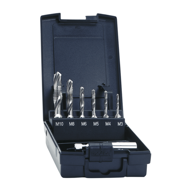 Exact SGE-Bit HSSG juego de machos de roscar combinados 7 piezas M3 - M10 + adaptador (05910) 1/4" HSS métrico ROTAPLUS+