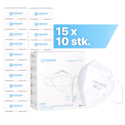 Mascarilla Shengang 150x FFP2 con certificación CE compatible con farmacia protección bucal y nasal de 5 capas ISO9001:2015 / EN149 2001 A1:2009
