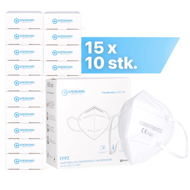 Mascarilla Shengang 150x FFP2 con certificación CE compatible con farmacia protección bucal y nasal de 5 capas ISO9001:2015 / EN149 2001 A1:2009