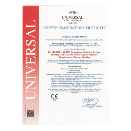 Mascarilla Shengang 250x FFP2 Certificado CE compatible con farmacia protección bucal y nasal 5 capas ISO9001:2015 / EN149 2001 A1:2009
