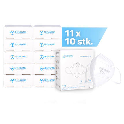 Mascarilla Shengang 110x FFP2 con certificación CE compatible con farmacia, protección bucal, respiratoria y nasal, 5 capas ISO9001:2015 / EN149 2001 A1:2009