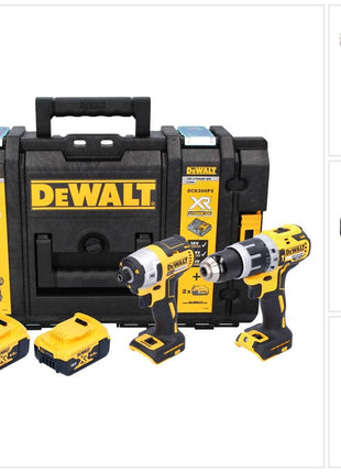 Paquete combinado de baterías DeWalt DCK 266 P2T Taladro de impacto DCD 796 de 18 V + herramienta de impacto DCF 887 + 2 baterías de 5,0 Ah + cargador + TSTAK