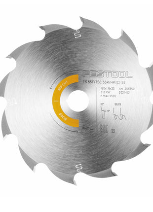 Festool Kreissägeblatt Wood Rip Cut HW 160 x 1,8 x 20 mm PW12 ( 205550 ) für Tauchsägen TS 55 F, TSC 55 K & Handkreissägen HK 55, HKC 55 - Toolbrothers