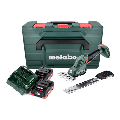 Cisaille à gazon et arbustes sans fil Metabo SGS 18 LTX Q 18 V + 2x batteries 4,0 Ah + chargeur + métaBOX