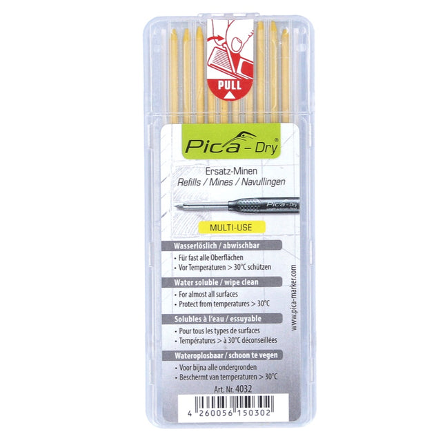 Minas de repuesto Pica DRY solubles en agua amarillas 10 piezas (4032)