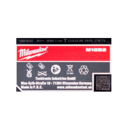 Batería Milwaukee M18 B2 18 V / 2,0 Ah / 2000 mAh ROJA Li-Ion (4932430062)