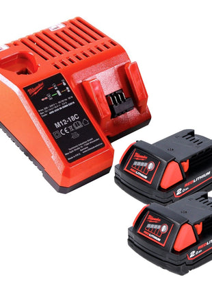 Milwaukee M18 B2 Batteries 18 V - 2x pièces 2,0 Ah (2x 4932430062) + Chargeur M12-18C 12-18 V (4932352959)