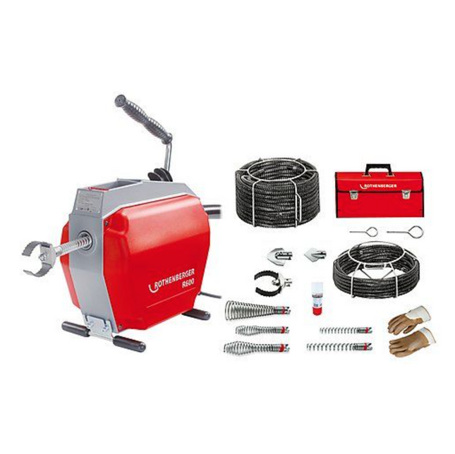 Rothenberger R600 pipe cleaning machine 690 W 16 - 22 mm ( 19173 ) + spiral tool set