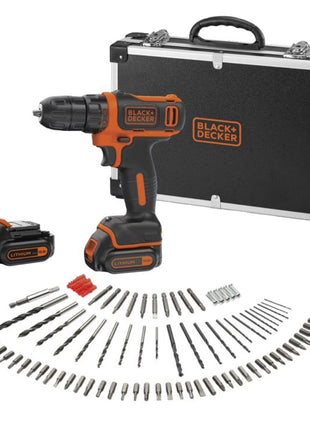 BLACK & DECKER BDCDD12BAFC-QW Perceuse-visseuse sans fil + 2x Batteries 1,5 Ah+ Chargeur + Set d'accessoires-100 pcs. + Coffret