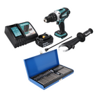 Makita DHP 458 RF1 Perceuse-visseuse à percussion sans fil 18 V 91 Nm + 1x Batterie 3,0 Ah + Chargeur + Jeu d'embouts - 40 pièces