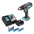 Taladro percutor inalámbrico Makita DHP 482 RF1 18 V 62 Nm + 1x batería 3,0 Ah + cargador + juego de llaves de vaso de 26 piezas