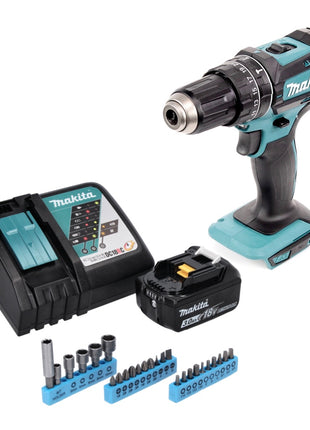 Makita DHP 482 RF1 Perceuse-visseuse à percussion sans fil 18 V 62 Nm + 1x Batterie 3,0 Ah + Chargeur + Jeu de 26 douilles à embouts