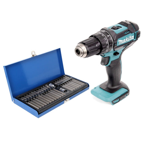 Taladro percutor inalámbrico Makita DHP 482 Z 18 V 62 Nm + juego de puntas 40 piezas - sin batería, sin cargador