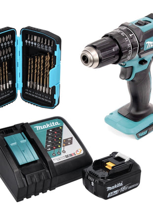 Makita DHP 482 RF1 Perceuse-visseuse à percussion sans fil 18 V 62 Nm + 1x Batterie 3,0 Ah + Chargeur + Jeu de forets - 40 pièces