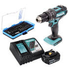 Taladro percutor inalámbrico Makita DHP 482 RF1 18 V 62 Nm + 1x batería 3,0 Ah + cargador + juego de puntas 100 piezas