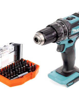 Taladro percutor inalámbrico Makita DHP 482 Z 18 V 62 Nm + juego de puntas 44 piezas - sin batería, sin cargador