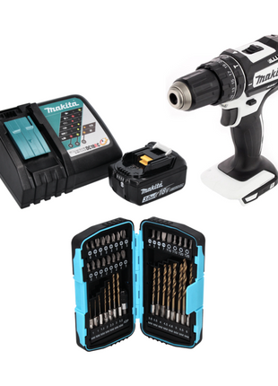 Makita DHP 482 RF1W Akku Schlagbohrschrauber 18 V 62 Nm + 1x Akku 3,0 Ah + Ladegerät + 40 tlg. Bit Bohrer Set