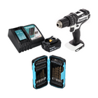 Makita DHP 482 RF1W taladro percutor inalámbrico 18 V 62 Nm + 1x batería 3,0 Ah + cargador + juego de brocas de 40 piezas