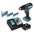 Makita DHP 485 RF1 Perceuse-visseuse à percussion sans fil 18 V 50 Nm Brushless + 1x Batterie 3,0 Ah + Chargeur + Jeu de 26 douilles à embouts