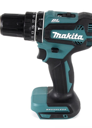 Taladro percutor inalámbrico Makita DHP 485 RF1 18 V 50 Nm sin escobillas + 1x batería 3,0 Ah + cargador + juego de llaves de vaso de 26 piezas