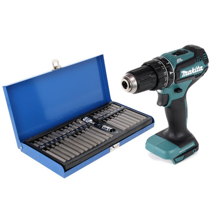 Taladro percutor inalámbrico Makita DHP 485 Z 18 V 50 Nm sin escobillas + juego de puntas de 40 piezas - sin batería, sin cargador