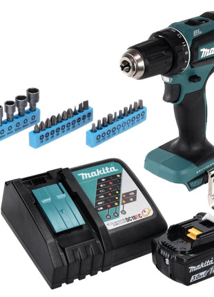 Makita DDF 485 RF1 Perceuse visseuse sans fil 50 Nm, 18 V, sans balais + 1x Batterie 3,0 Ah + Chargeur + Set de douilles à embouts 26 pièces