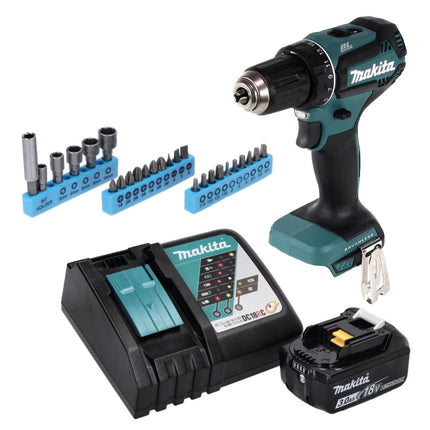Makita DDF 485 RF1 Cordless Drill driver 50 Nm, 18 V, Brushless + 1x Battery 3,0 Ah + Charger + 26 pcs. Bit set sockets