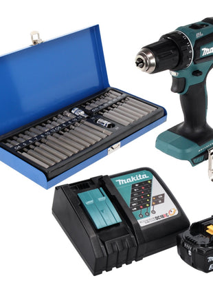 Makita DDF 485 RF1 Perceuse visseuse sans fil 50 Nm, 18V, sans balais + 1x Batterie 3,0 Ah + Chargeur + Set d'embouts 40 pièces