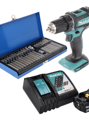 Makita DDF 482 RF1 taladro atornillador inalámbrico 18 V 62 Nm + 1x batería 3,0 Ah + cargador + juego de puntas 40 piezas