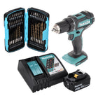 Makita DDF 482 RF1 taladro atornillador inalámbrico 18 V 62 Nm + 1x batería 3,0 Ah + cargador + juego de brocas de 40 piezas